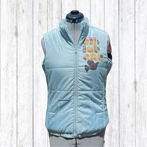 Billabong Puffer Vest Light Blue Reversible Peace Dove Love Graphic Medium